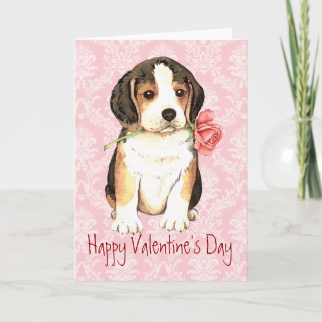 Cartes Pour Fêtes Annuelles Beagle Rose Valentine (Devant)