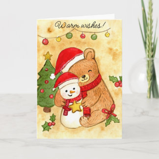 Cartes Pour Fêtes Annuelles Bear & snowman holiday hug
