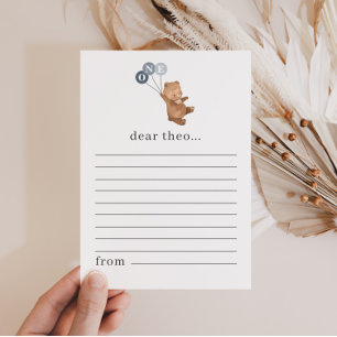 Cartes Pour Fêtes Annuelles Bear with 3 Blue Balloons Time Capsule Note Card