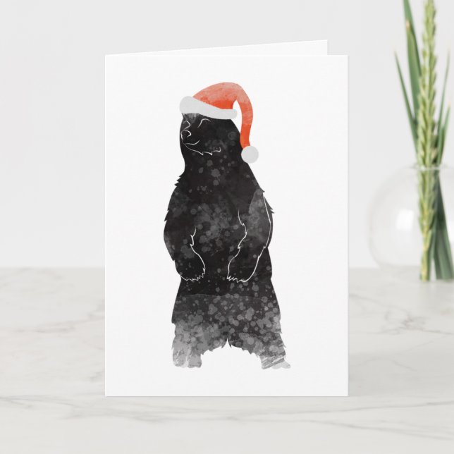 Cartes Pour Fêtes Annuelles Béary Joyeux Noël Aquarelle Père Noël Ours (Devant)