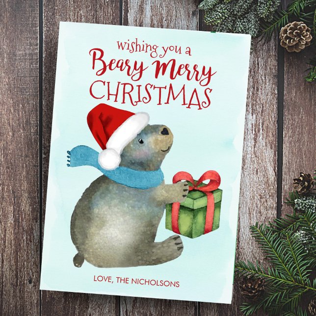 Cartes Pour Fêtes Annuelles Beary Joyeux Noël Mignonne Ours Père Noël Chapeau (Créateur téléchargé)