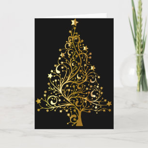 Cartes Pour Fêtes Annuelles Beau arbre de Noël en or métallique étoilé