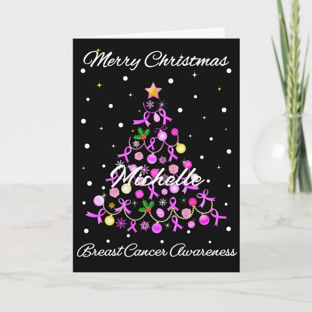 Cartes Pour Fêtes Annuelles Beau arbre de Noël en ruban rose (Devant)