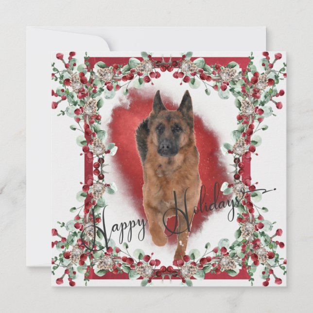 Cartes Pour Fêtes Annuelles Beau berger allemand avec baies Holly (Devant)