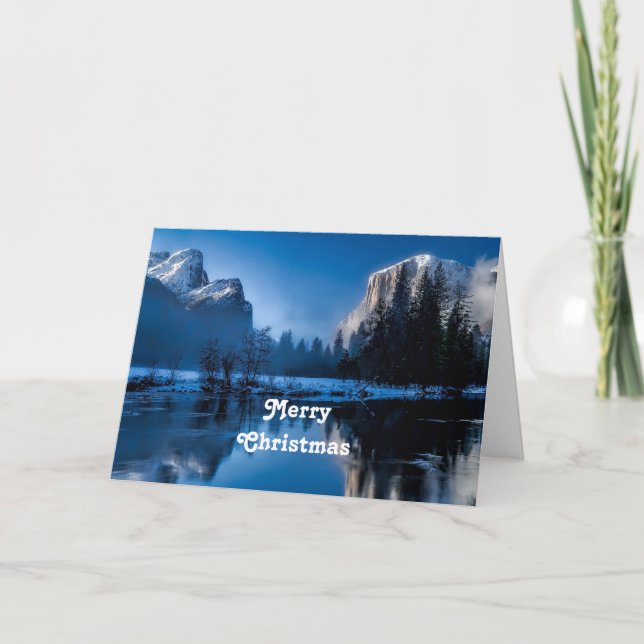 Cartes Pour Fêtes Annuelles Beau bleu Yellowstone Photo Noël (Devant)