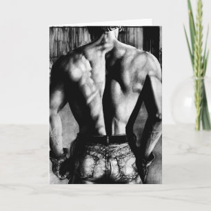 Cartes Pour Fêtes Annuelles Beau Bodybuilder En Jean Serré Art Original