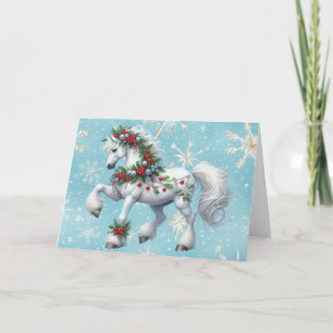 Cartes Pour Fêtes Annuelles Beau cheval blanc et Noël de houx