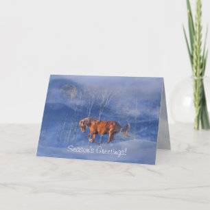 Cartes Pour Fêtes Annuelles Beau Cheval de course dans la saison des neiges Gr
