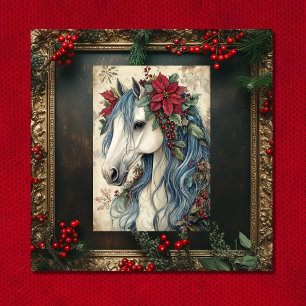 Cartes Pour Fêtes Annuelles Beau Cheval de Style Ancien avec Cadre de Noël