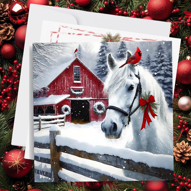 Cartes Pour Fêtes Annuelles Beau Cheval de Vacances avec Cardinal Personnalisé (Créateur téléchargé)