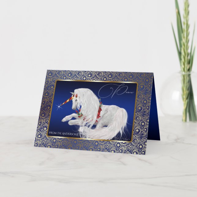 Cartes Pour Fêtes Annuelles Beau Imaginaire Noël Unicorn Paix (Devant)