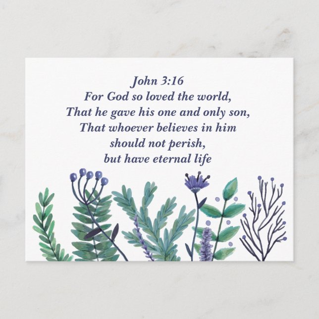 Cartes Pour Fêtes Annuelles Beau Jean 3:16 Bible Verse Christian (Devant)