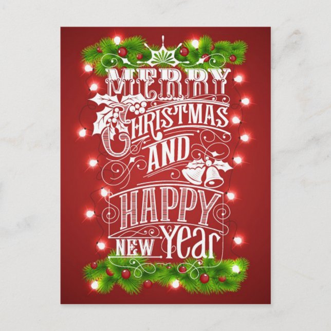 Cartes Pour Fêtes Annuelles Beau Joyeux Noël & Nouvel An Typographie (Devant)