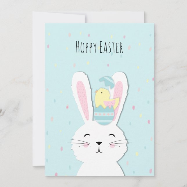 Cartes Pour Fêtes Annuelles Beau lapin de Pâques arrière - plan turquoise (Devant)