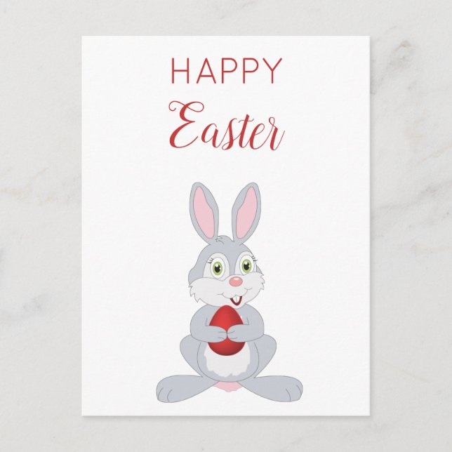 Cartes Pour Fêtes Annuelles Beau lapin de Pâques Oeuf de Pâques Rouge (Devant)