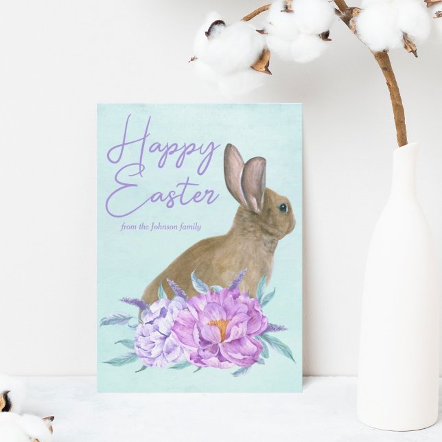 Cartes Pour Fêtes Annuelles Beau Lapin Lapin Pastel Floral Joyeux Pâques (Créateur téléchargé)