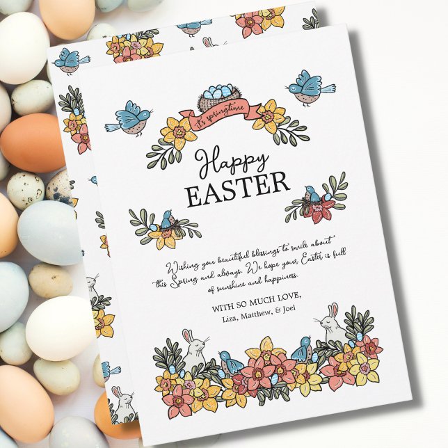 Cartes Pour Fêtes Annuelles Beau Oiseaux de Pâques Floraux et Lapin (Créateur téléchargé)