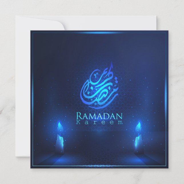 Cartes Pour Fêtes Annuelles Beau Ramadan Moubarak Arabe Calligraphie Bleu (Devant)
