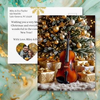 Cartes Pour Fêtes Annuelles Beautiful Christmas Tree and Violin Festive Poem