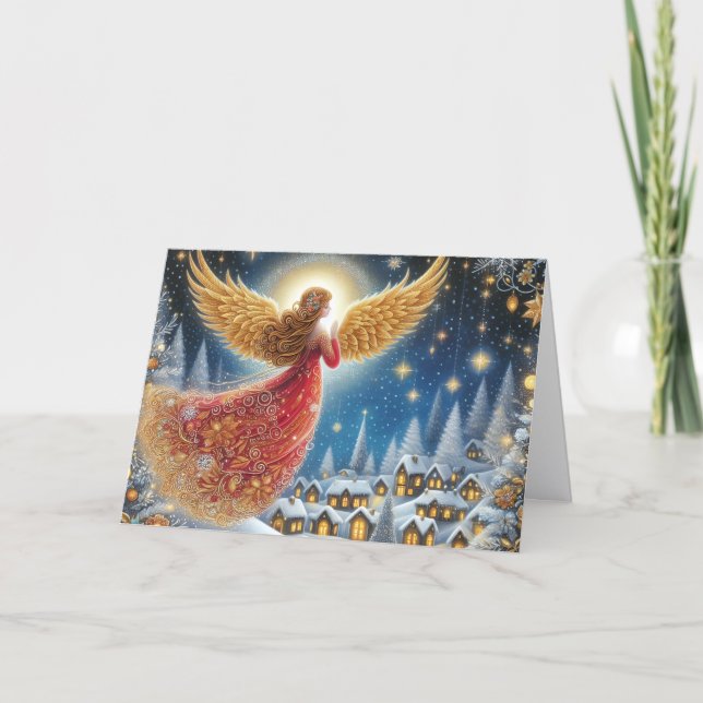Cartes Pour Fêtes Annuelles Beautiful Crimson and Gold Angel Christmas (Devant)
