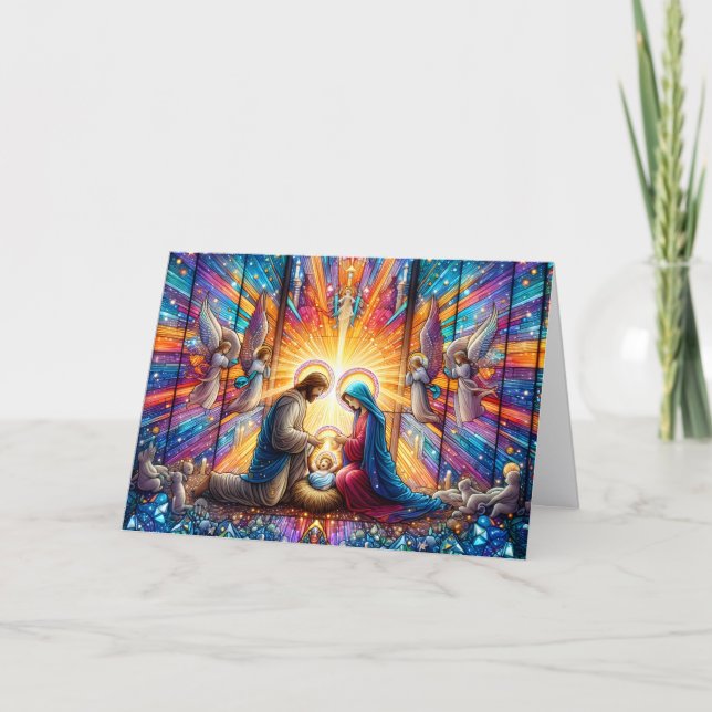 Cartes Pour Fêtes Annuelles Beautiful Stained Glass Nativity Scene Christmas (Devant)