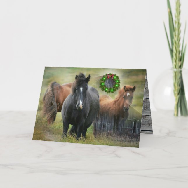 Cartes Pour Fêtes Annuelles Beaux chevaux et Noël rustique de la grange (Devant)