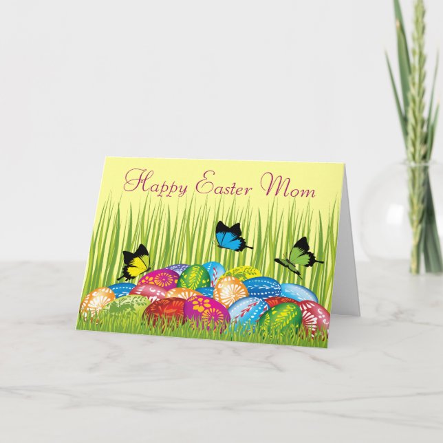 Cartes Pour Fêtes Annuelles Beaux oeufs de Pâques et papillons Maman (Devant)