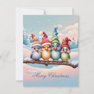Cartes Pour Fêtes Annuelles Beaux oiseaux imaginaires avec casquettes de Noël.