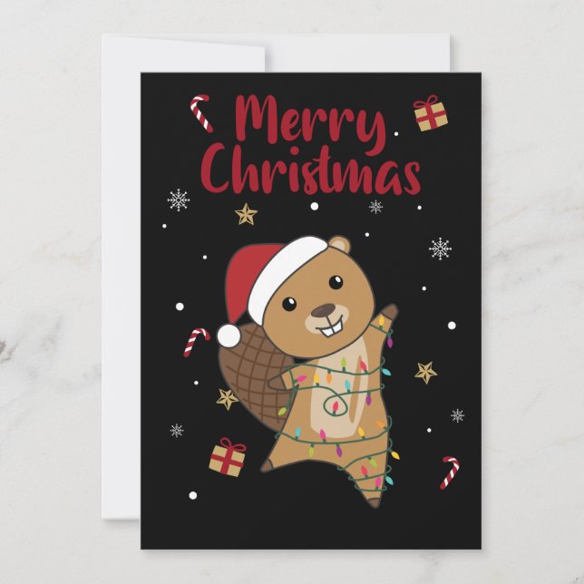Cartes Pour Fêtes Annuelles Beaver Cheerful Christmas Winter Animals Beavers A (Devant)