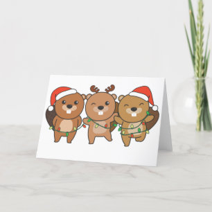 Cartes Pour Fêtes Annuelles Beaver Noël Animaux de Noël Cute Beaver Hol