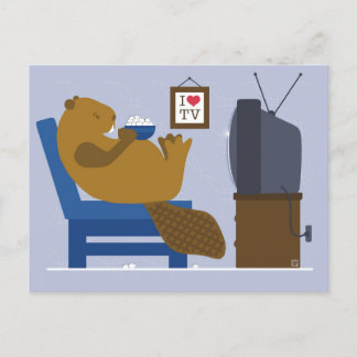 Cartes Pour Fêtes Annuelles Beaver Watching TV Postcard