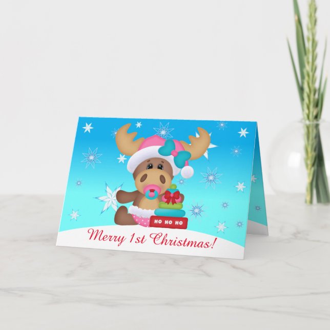 Cartes Pour Fêtes Annuelles Bébé 1er Noël mignonne Moose #1 (à l'intérieur) (Devant)