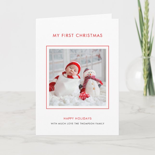 Cartes Pour Fêtes Annuelles Bébé 1er Noël photo minimaliste plié (Devant)