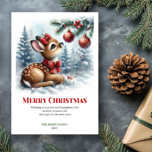 Cartes Pour Fêtes Annuelles Bébé cerf charmant forêt enneigée aquarelle Noël