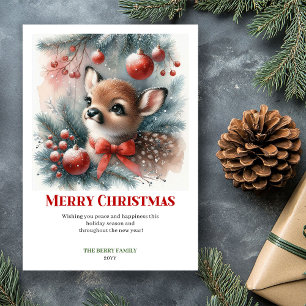 Cartes Pour Fêtes Annuelles Bébé cerf classique forêt enneigée aquarelle Noël