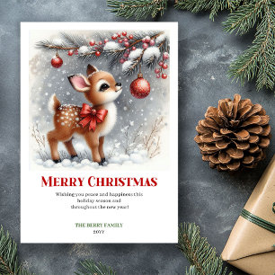 Cartes Pour Fêtes Annuelles Bébé cerf confortable Noël forêt enneigée aquarell