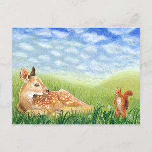 Cartes Pour Fêtes Annuelles Bébé cerf dans l'herbe Illustration