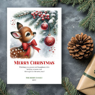 Cartes Pour Fêtes Annuelles Bébé Cerf Numérique Forêt Enneigée Aquarelle Noël