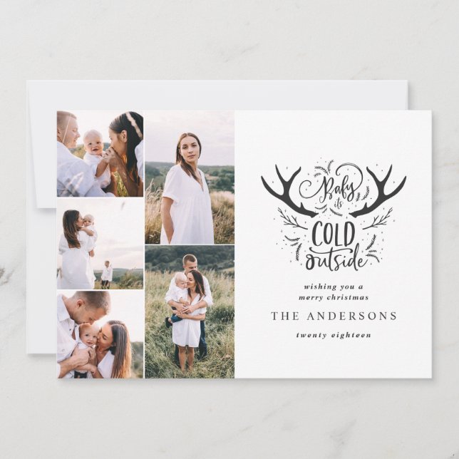 Cartes Pour Fêtes Annuelles Bébé c'est froid cerf multi photo Noël (Devant)