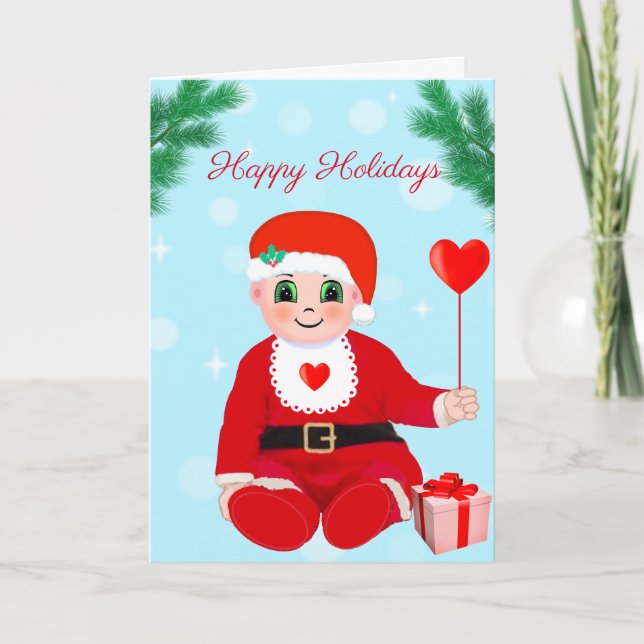 Cartes Pour Fêtes Annuelles Bébé de Noël mignon, coeur et pin (Devant)