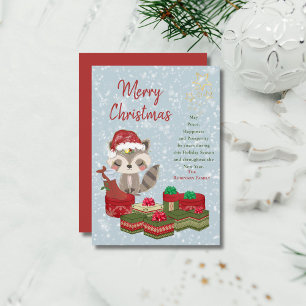 Cartes Pour Fêtes Annuelles Bébé de Noël mignon Raccoon Rouge Santa Chapeau