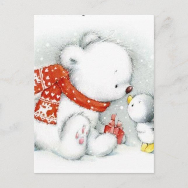 Cartes Pour Fêtes Annuelles Bébé de Noël Ours polaire Baiser Oiseau (Devant)