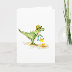 Cartes Pour Fêtes Annuelles Bébé Dinosaure T-Rex sur la plage