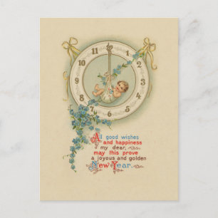 Cartes Pour Fêtes Annuelles Bébé du Nouvel An Horloge Vintage