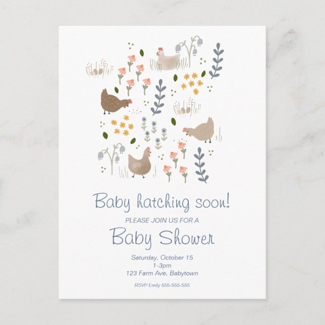 Cartes Pour Fêtes Annuelles Bébé éclosion Bientôt Baby shower de poulet Invita (Devant)
