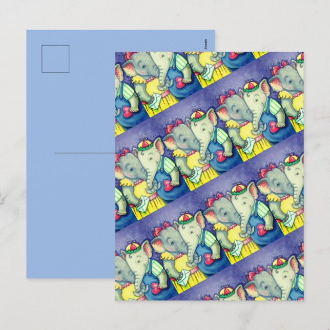 CARTES POUR FÊTES ANNUELLES BÉBÉ ÉLÉPHANTS PREMIER AMOUR, PACHYDERME MILIEUX (Devant / Derrière)