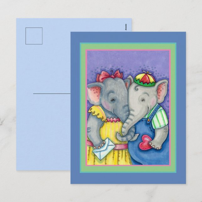 CARTES POUR FÊTES ANNUELLES BÉBÉ ÉLÉPHANTS PREMIER AMOUR, PACHYDERME MILIEUX (Devant / Derrière)