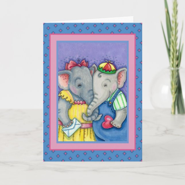 CARTES POUR FÊTES ANNUELLES BÉBÉ ÉLÉPHANTS PREMIER AMOUR, PACHYDERME MILIEUX (Devant)