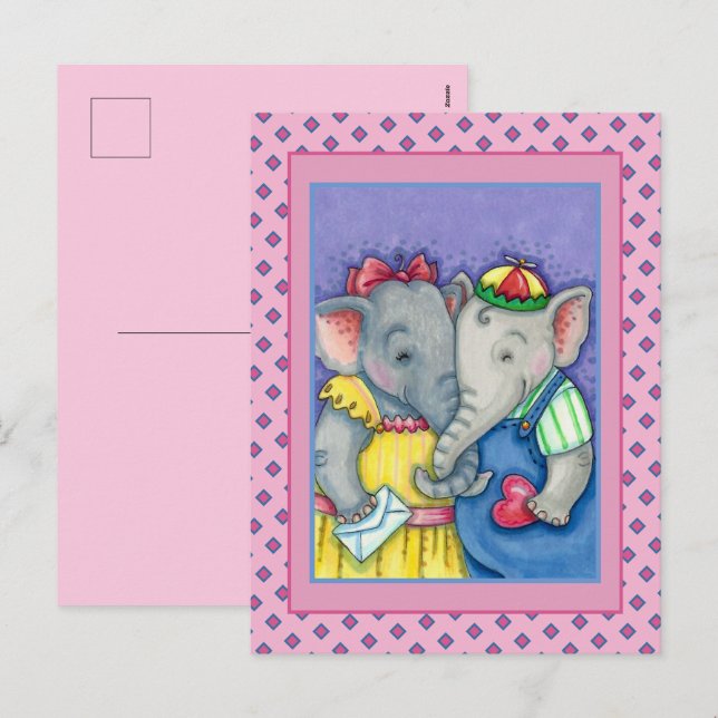 CARTES POUR FÊTES ANNUELLES BÉBÉ ÉLÉPHANTS PREMIER AMOUR, PACHYDERME MILIEUX (Devant / Derrière)