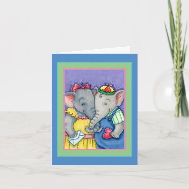 CARTES POUR FÊTES ANNUELLES BÉBÉ ÉLÉPHANTS PREMIER AMOUR, PACHYDERME MILIEUX (Devant)